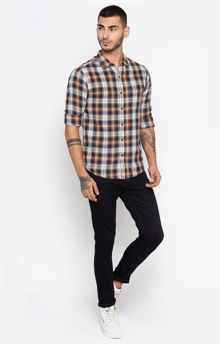 Spykar Men'S Brown Cotton Checked Casual Shirts