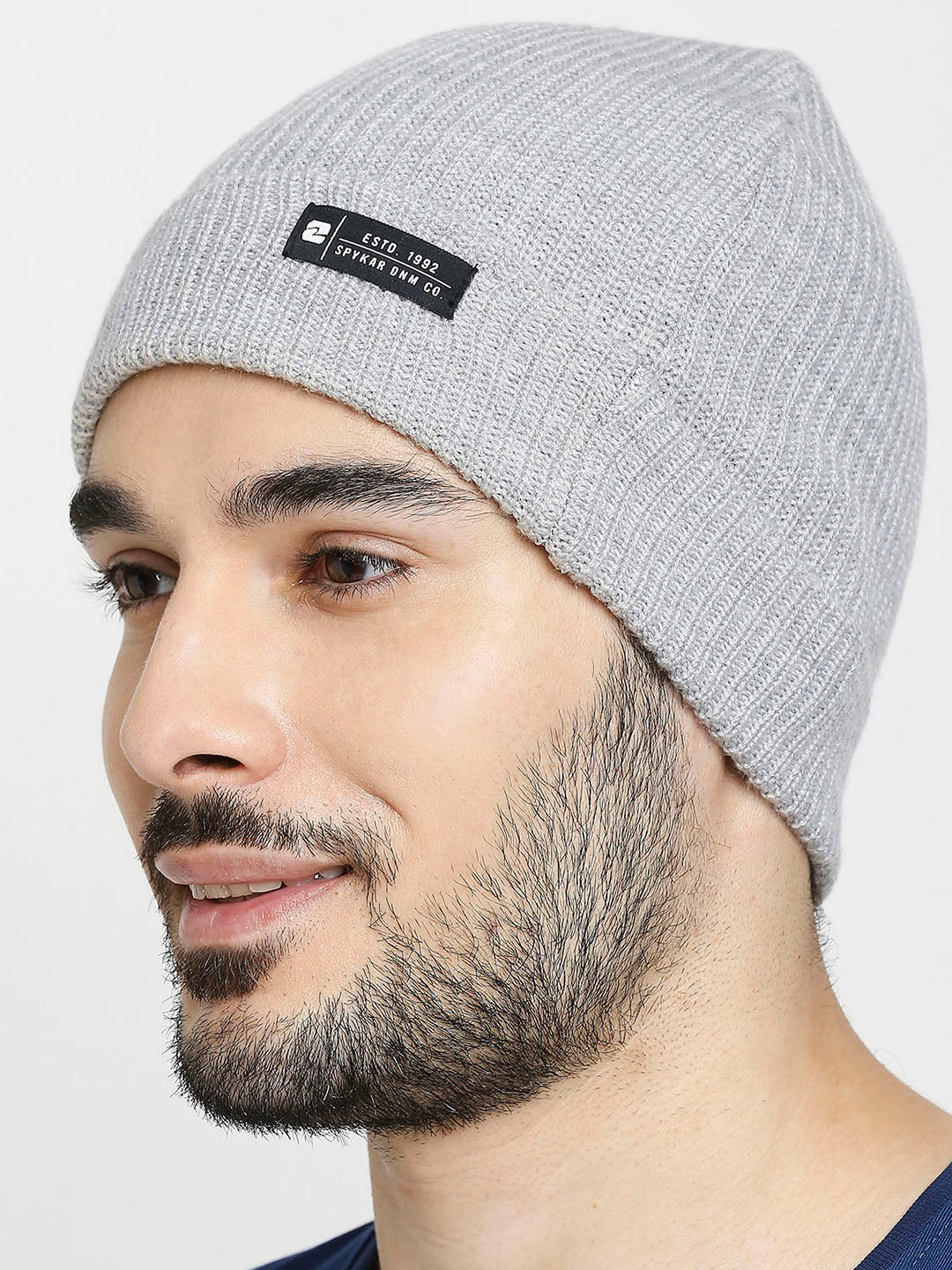 Spykar Grey Cotton Beanie Cap