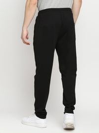 Men Premium Cotton Blend Knitted Black Trackpant- Underjeans By Spykar