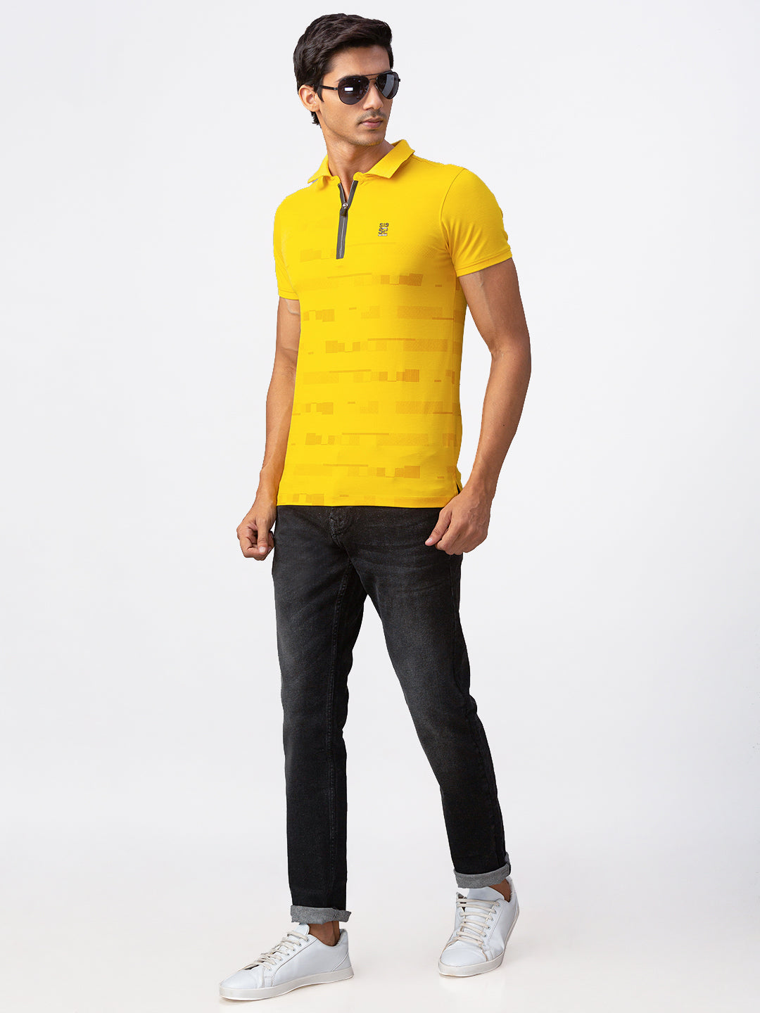 Spykar Men Yellow Cotton Slim Fit Half Sleeve Polo T-Shirt