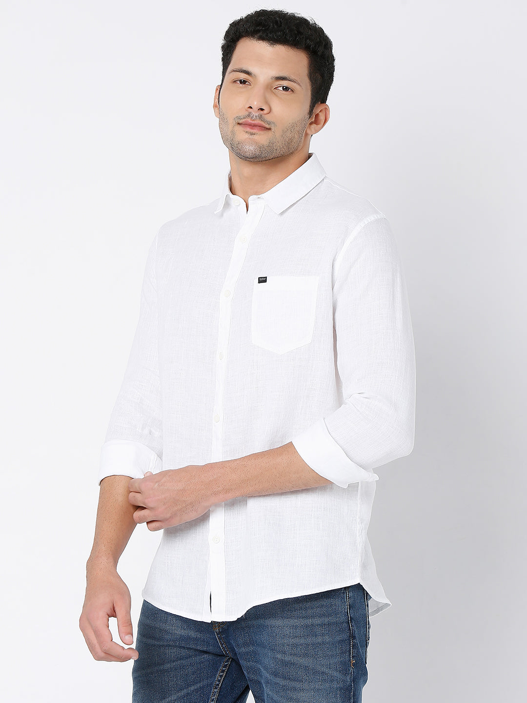 Spykar White Cotton Full Sleeve Plain Shirt For Men