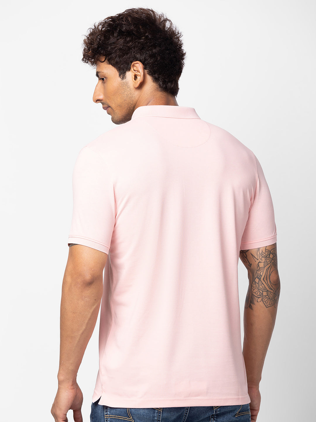 Spykar Men Peach Cotton Regular Fit Half Sleeve Plain Polo T-Shirt