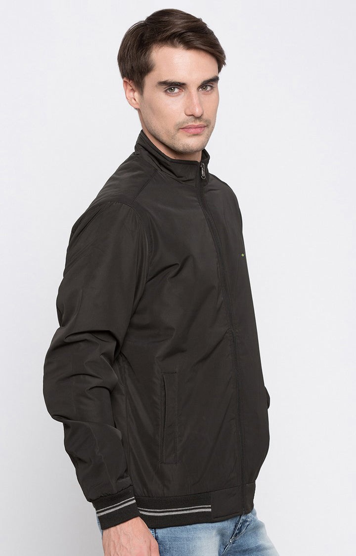 Spykar Men Black Solid Regular Fit Bomber Jacket