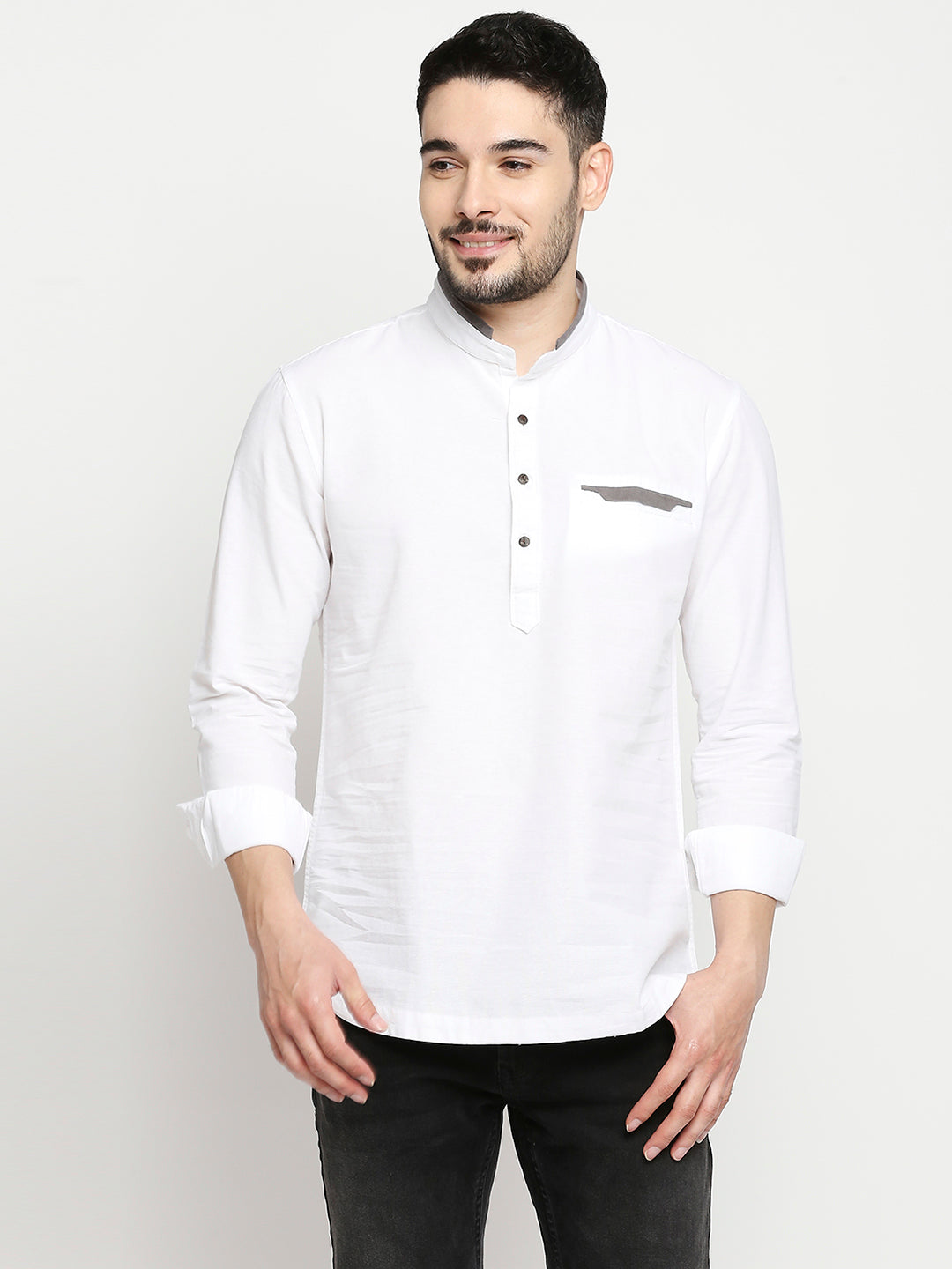 Spykar White Cotton Full Sleeve Plain Kurta For Men