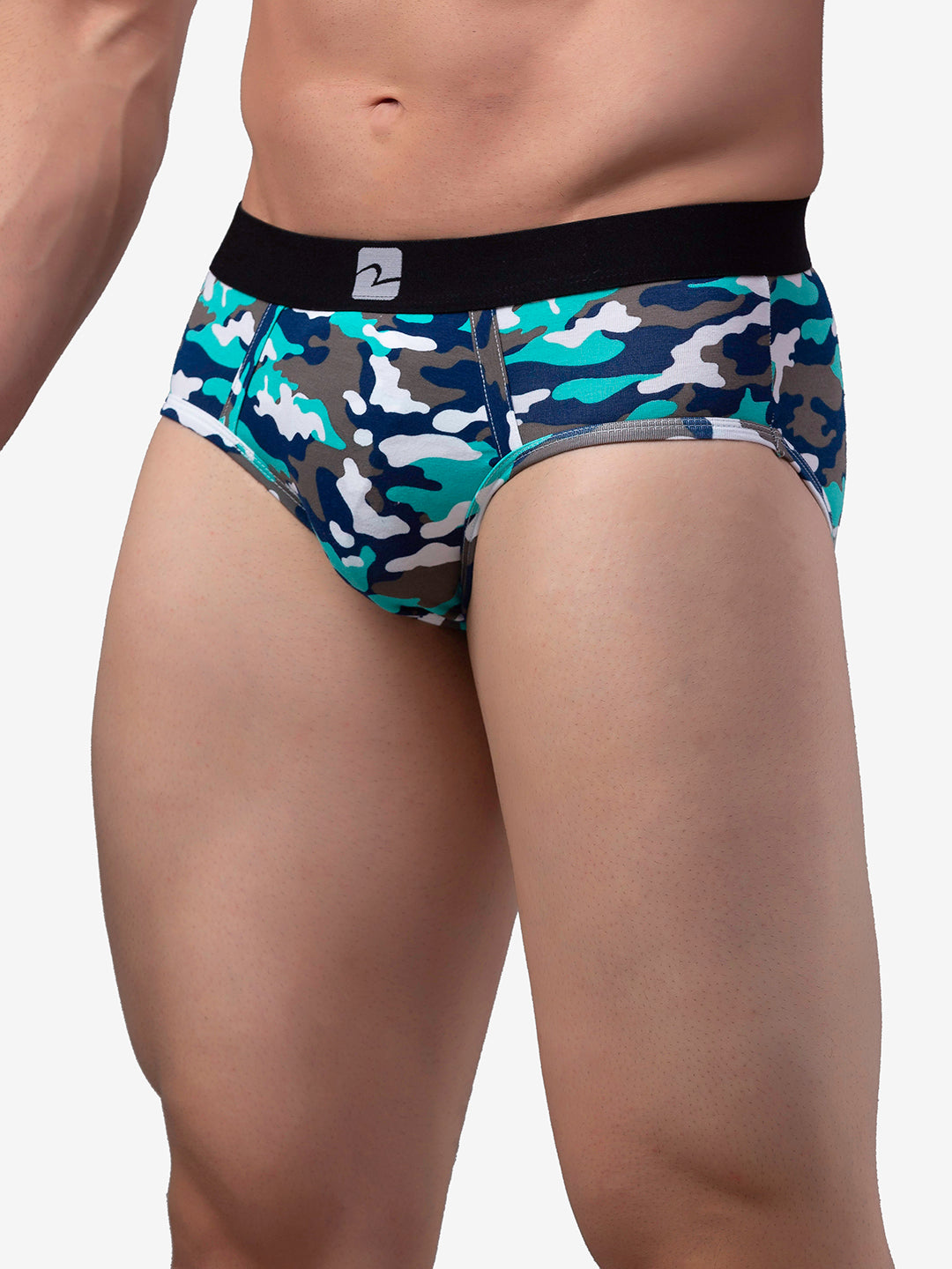 Men Premium Cotton Blend Camo 2 Brief- Underjeans By Spykar