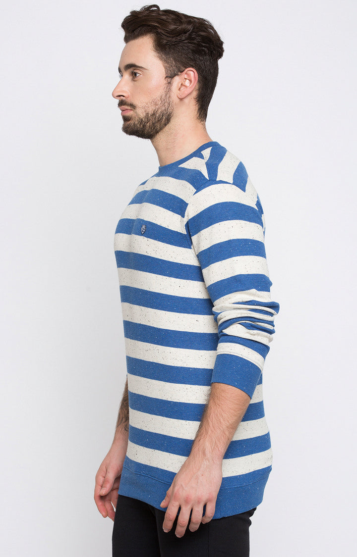 Spykar Blue and White Striped Slim Sweatshirts