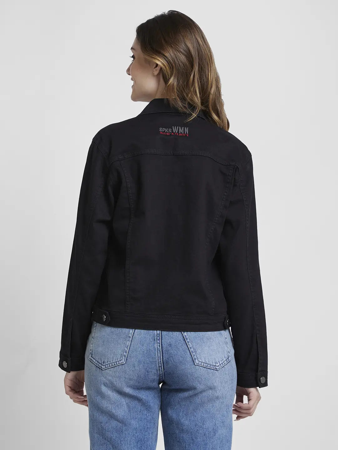 Spykar Women Black Regular Fit Classic Collar Denim Jacket