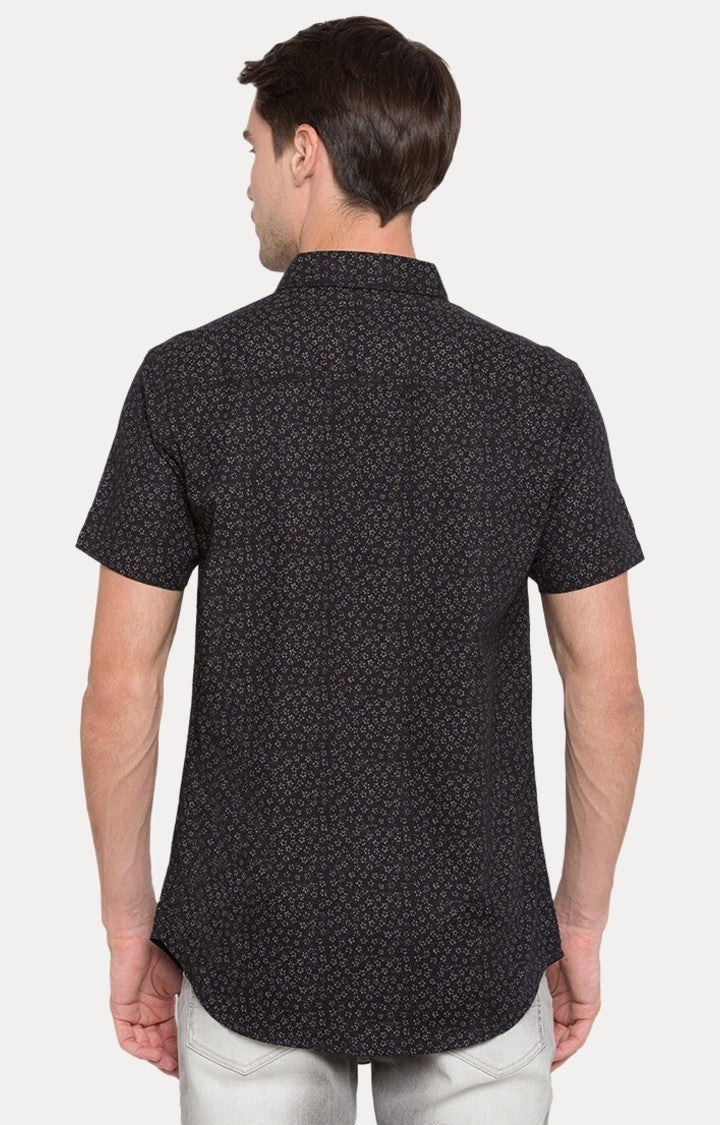 Spykar Men'S Black Cotton Printed Casual Shirts