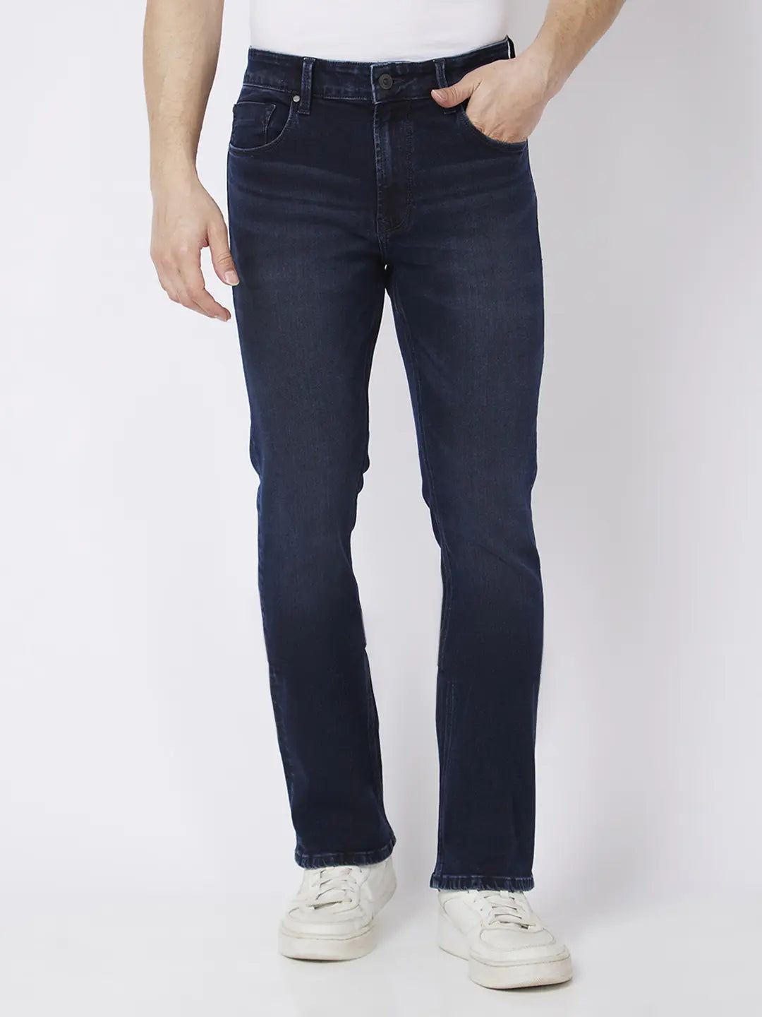 Spykar Men Blue Indigo Cotton Stretch Comfort Fit Regular Length Clean Look Mid Rise Jeans (Rafter)