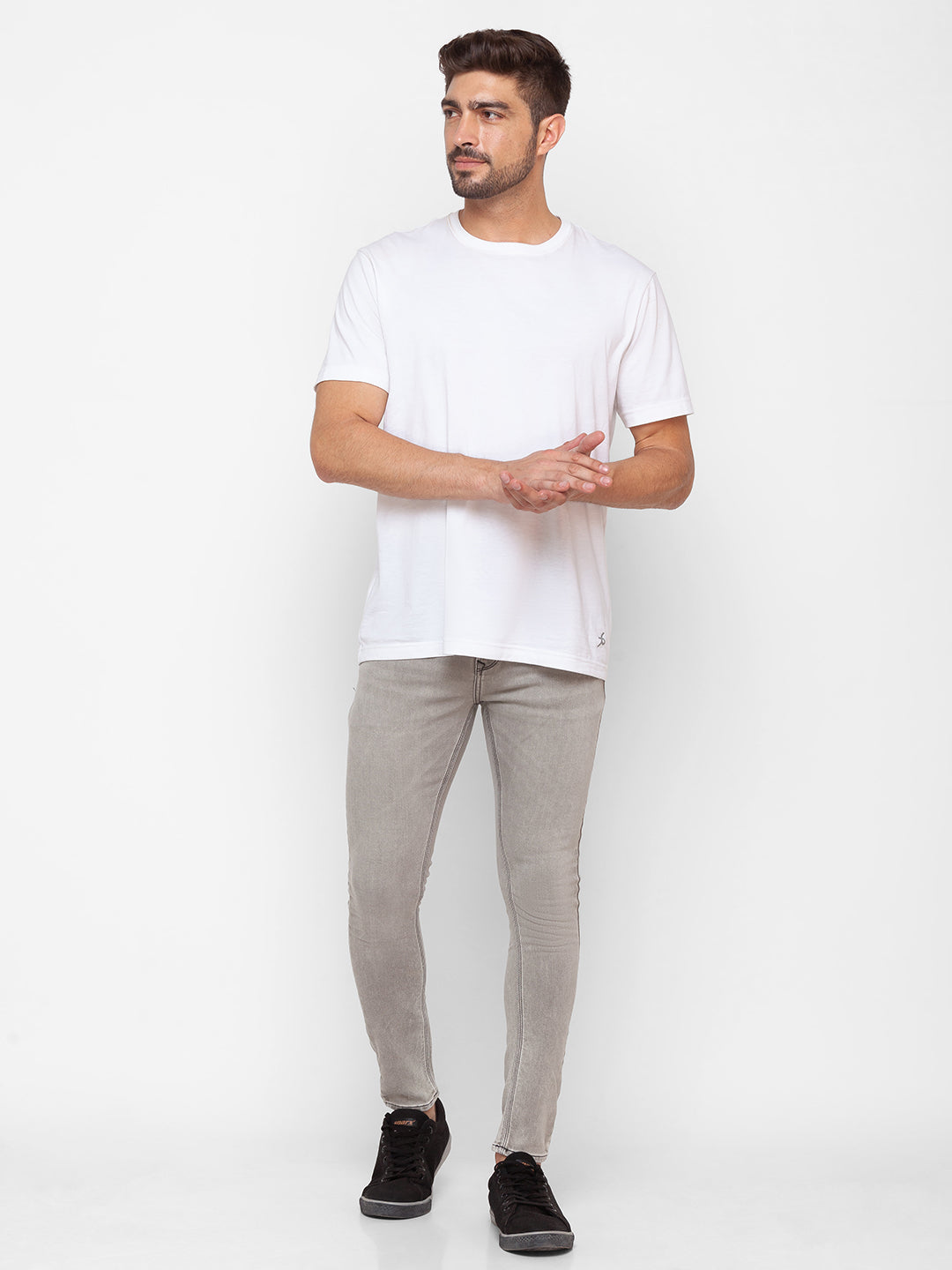 Spykar Light Grey Cotton Slim Fit Tapered Length Jeans For Men (Kano)