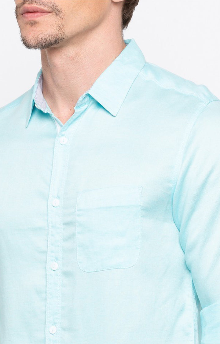 Spykar Blue Cotton Slim Fit Shirts For Men