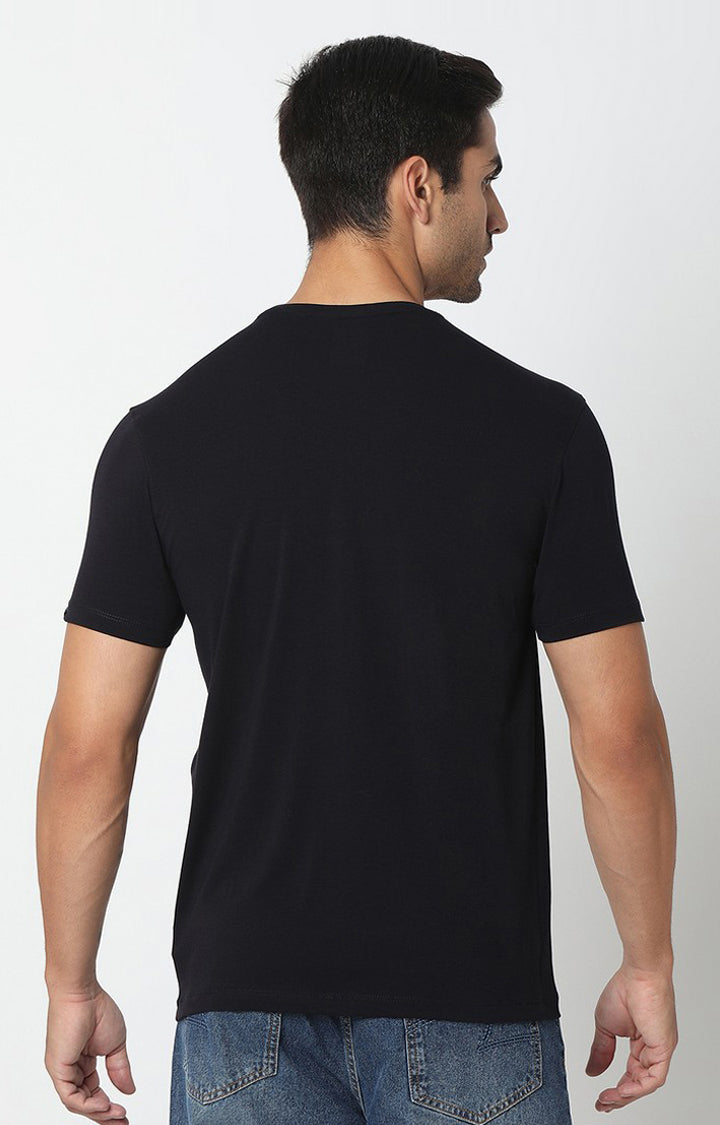 Spykar Navy Blue Cotton Half Sleeve Printed Casual T-shirt For Men