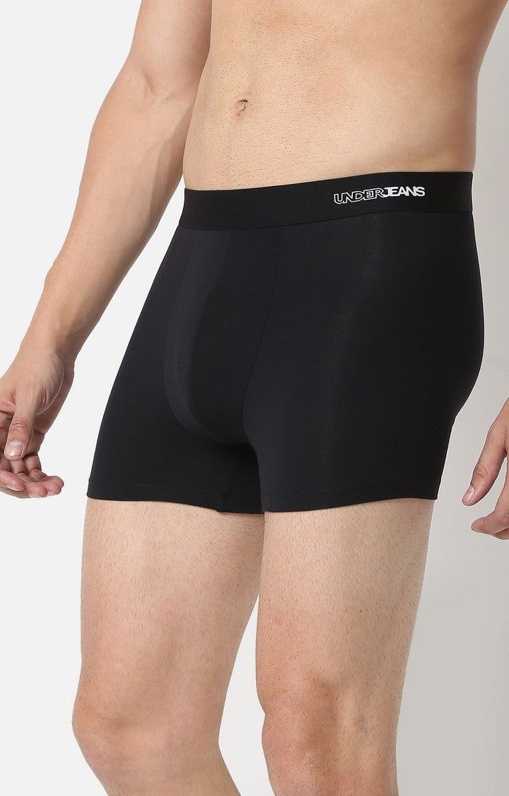Men Premium Black Micromodal Trunk- Underjeans By Spykar