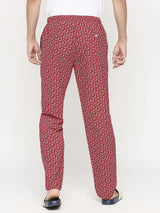 Men Premium Red & White Cotton Regular Fit Pyjama - Underjeans By Spykar