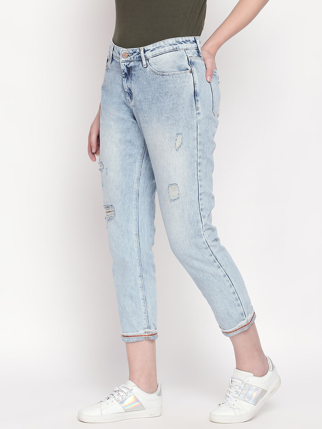 Spykar Blue Ripped Skinny Fit Jeans For Women