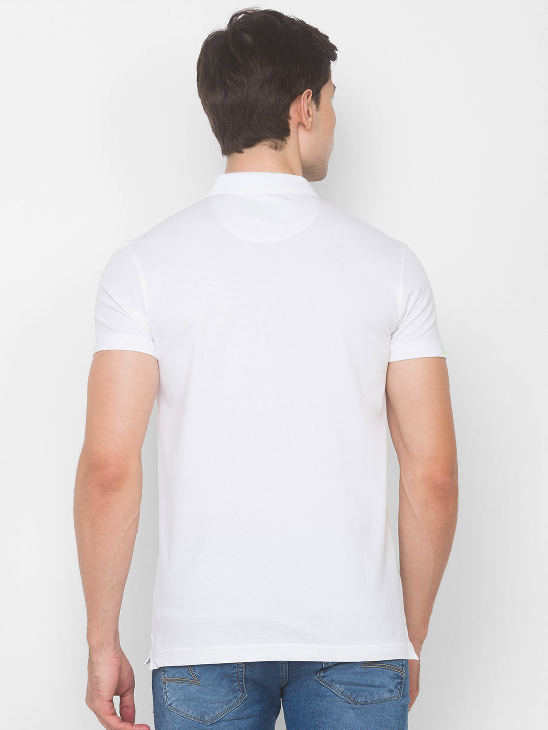 Spykar Men White Cotton Slim Fit Polo T-Shirt