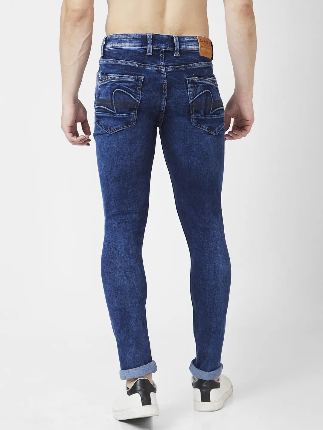 Spykar Men Dark Blue Cotton Slim Fit Narrow Length Clean Look Low Rise Jeans (Skinny)