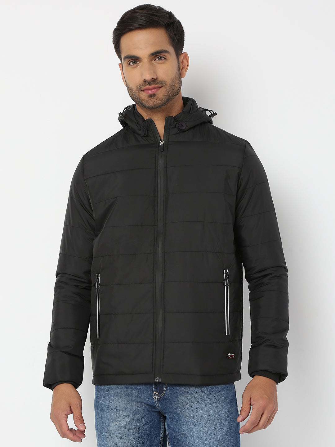 Spykar Men Black Nylon Regular Fit Jacket