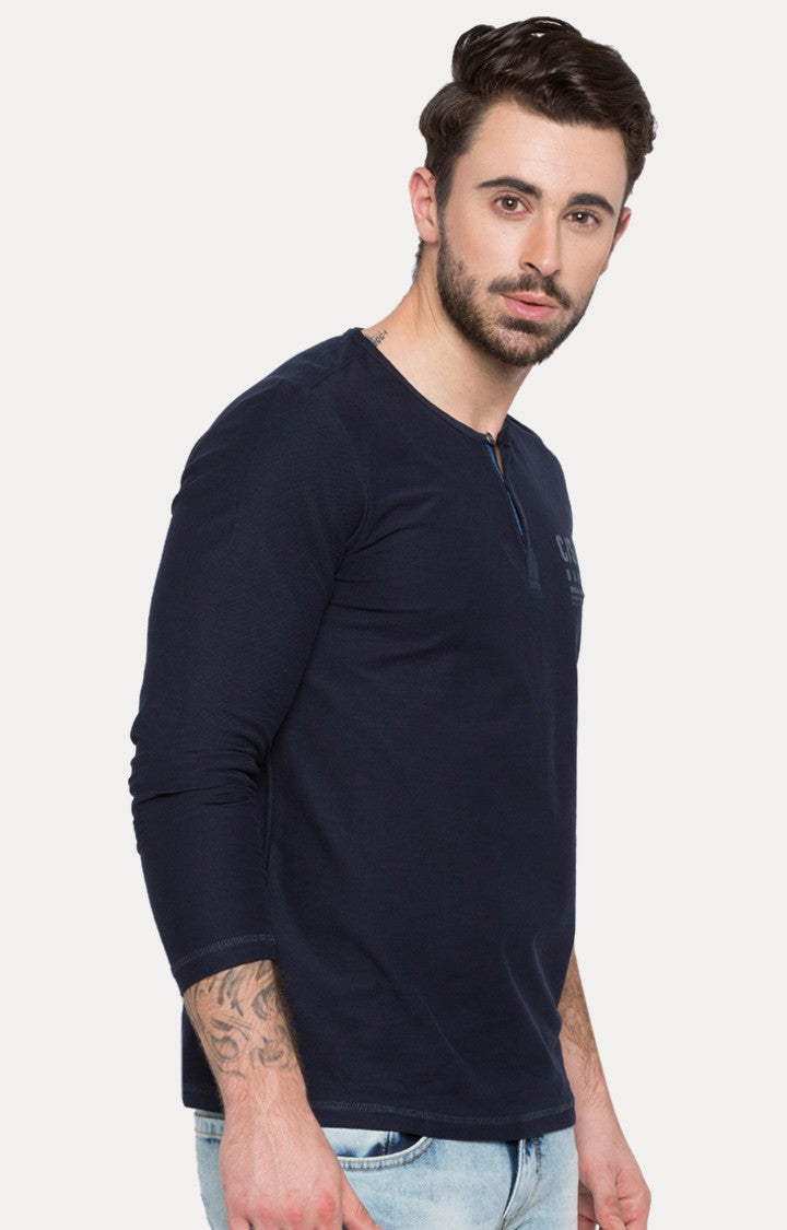 Spykar Blue Solid Slim Fit Men T-Shirts