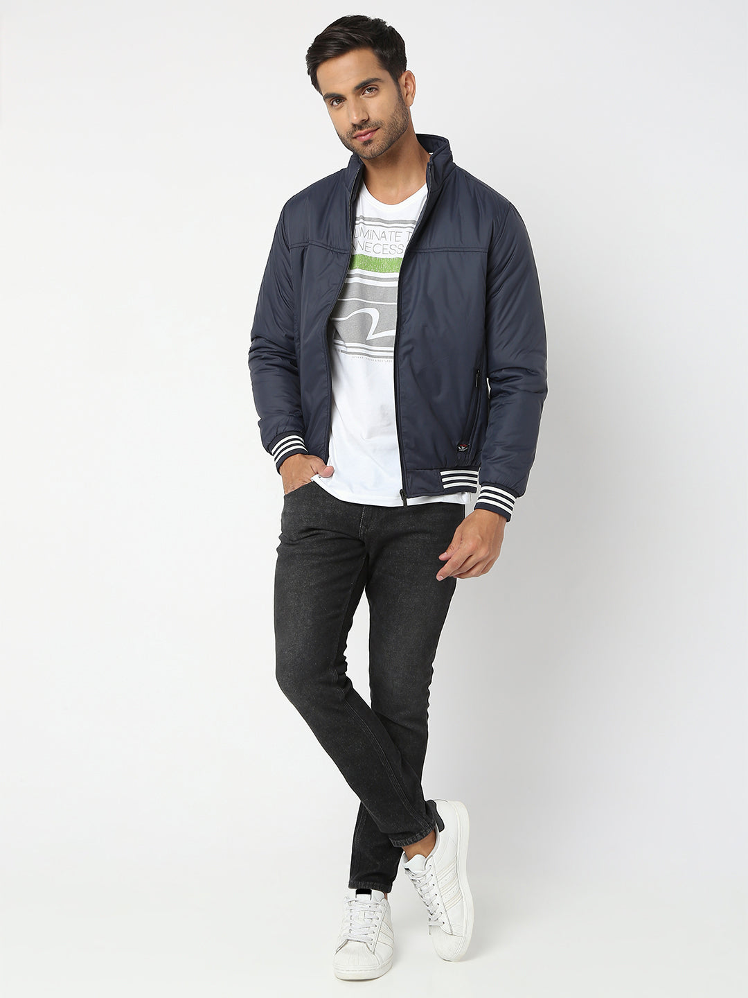 Spykar Men Navy Blue Nylon Regular Fit Jacket