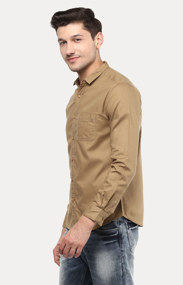 Spykar Men'S Brown Cotton Solid Casual Shirts