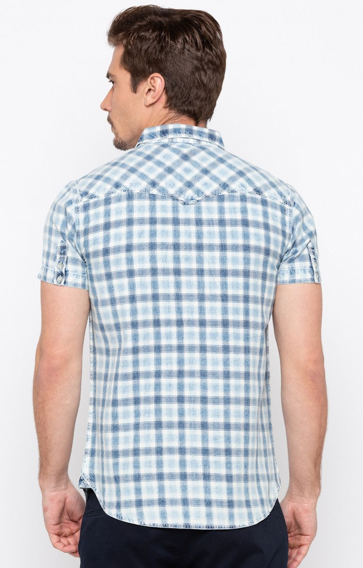 Spykar Men'S Blue Cotton Checked Casual Shirts