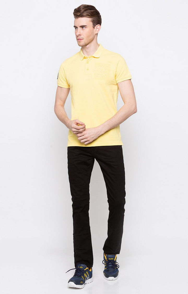 Spykar Pestle Yellow Solid Slim Polo Fit T-Shirt