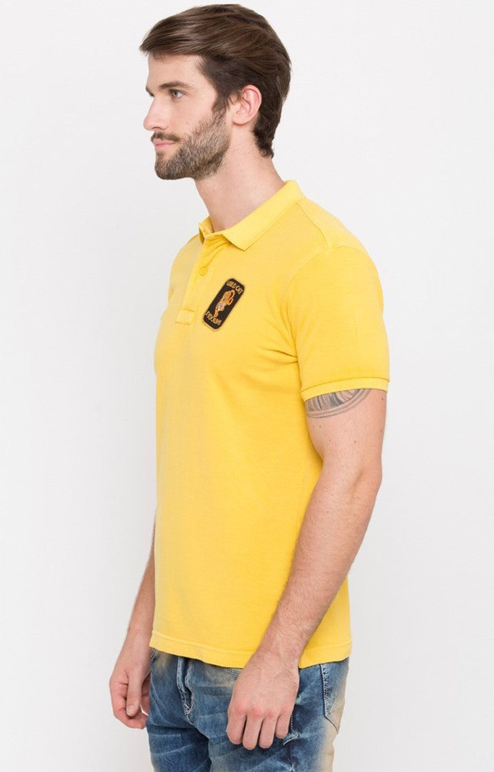 Spykar Yellow Solid Slim Fit Polo T-Shirt