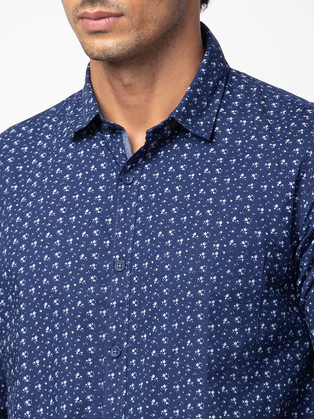 Spykar Men Navy Blue Cotton Slim Fit Printed Shirt