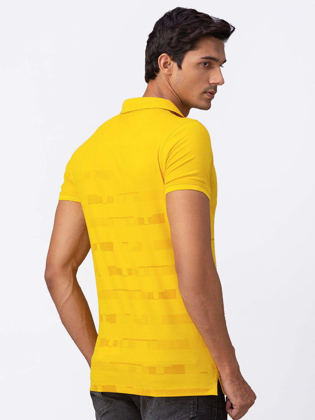 Spykar Men Yellow Cotton Slim Fit Half Sleeve Polo T-Shirt