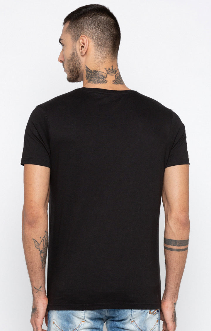 Spykar Black Printed Slim Fit Men T-Shirts