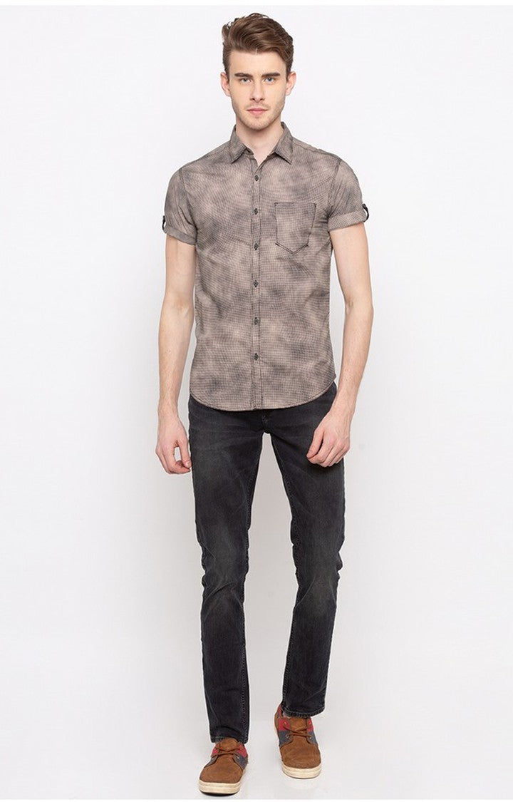 Spykar Men'S Grey Cotton Printed Casual Shirts