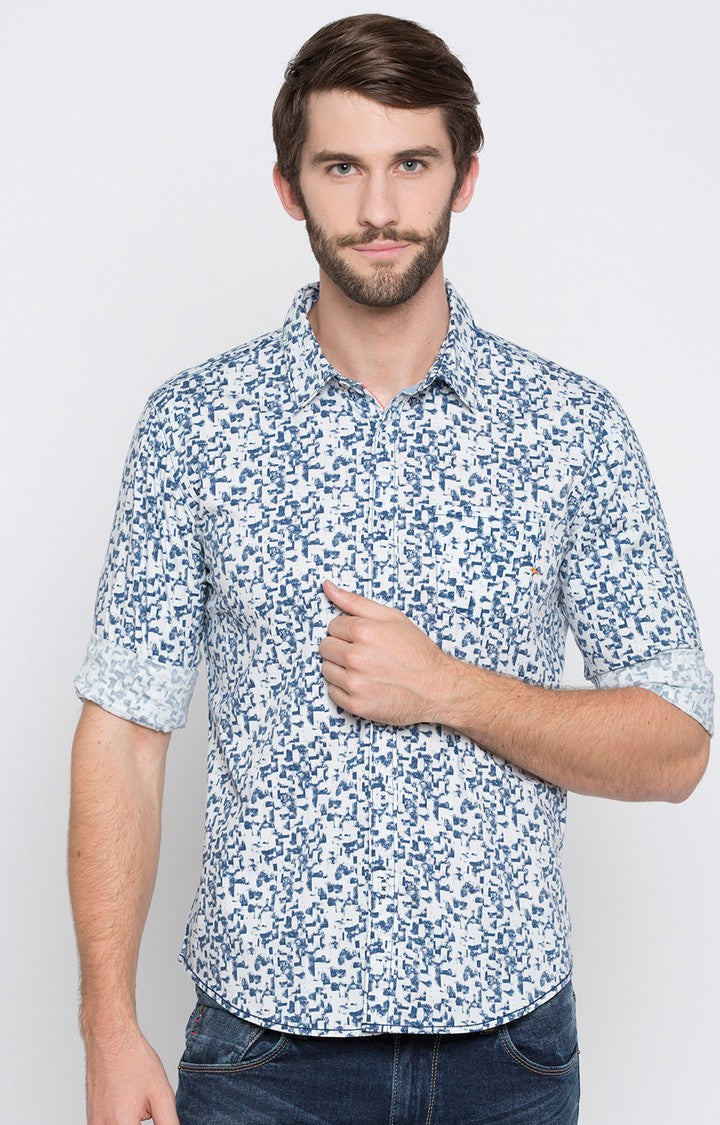 Spykar Men'S Blue Cotton Printed Casual Shirts