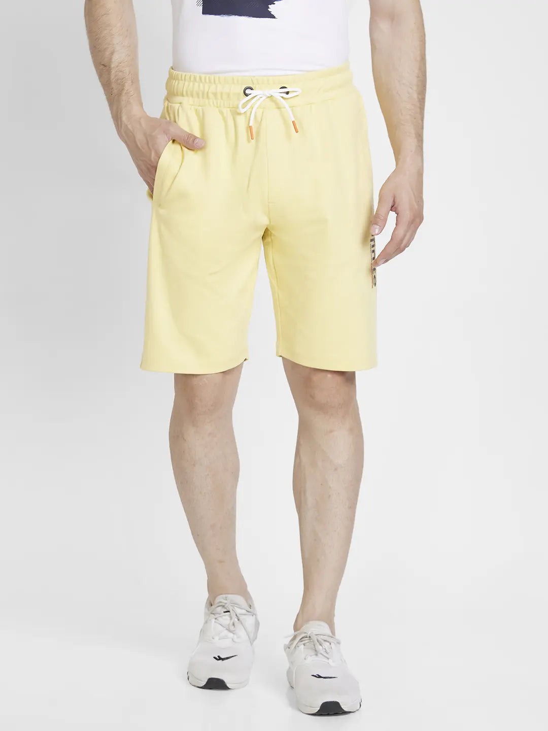 Spykar Men Pastel Yellow Blended Knee Length Shorts