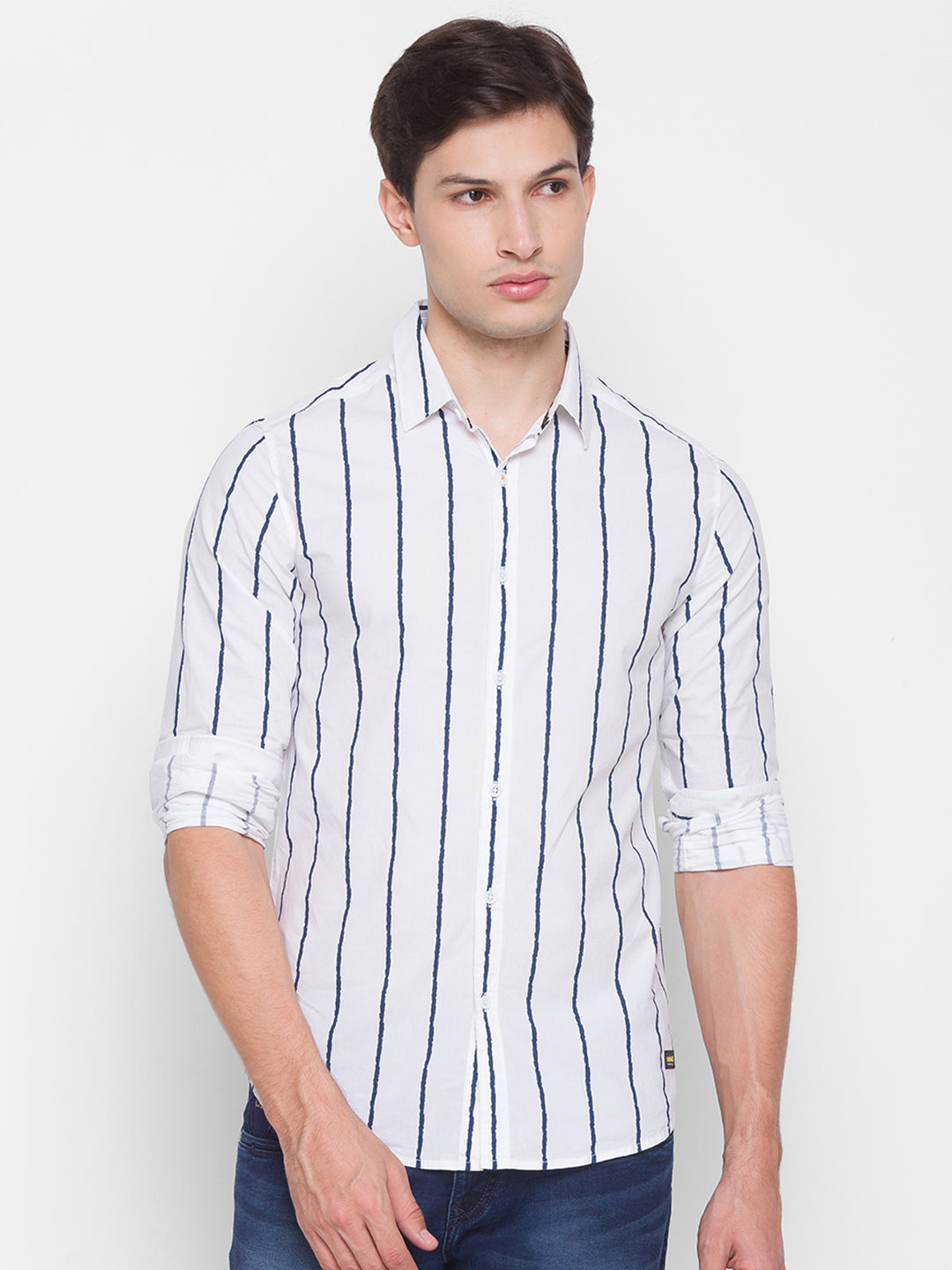 Spykar Slim Fit White Cotton Men Shirt