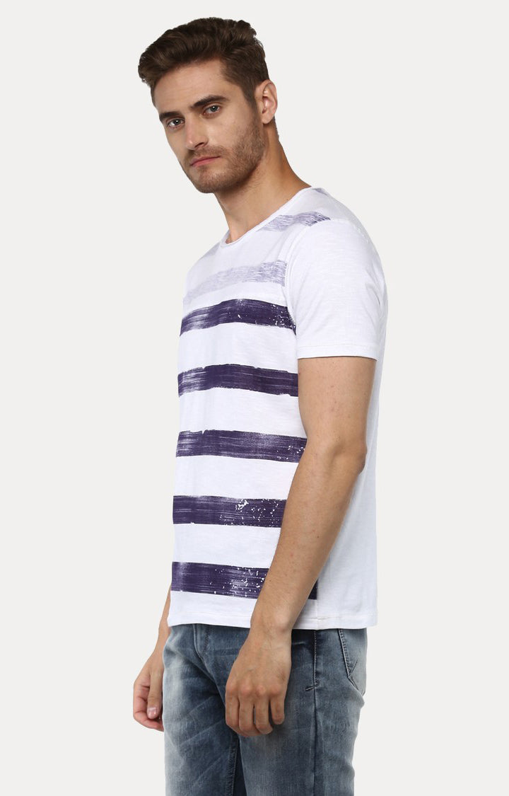 Spykar White Cotton Slim Fit T-Shirt For Men