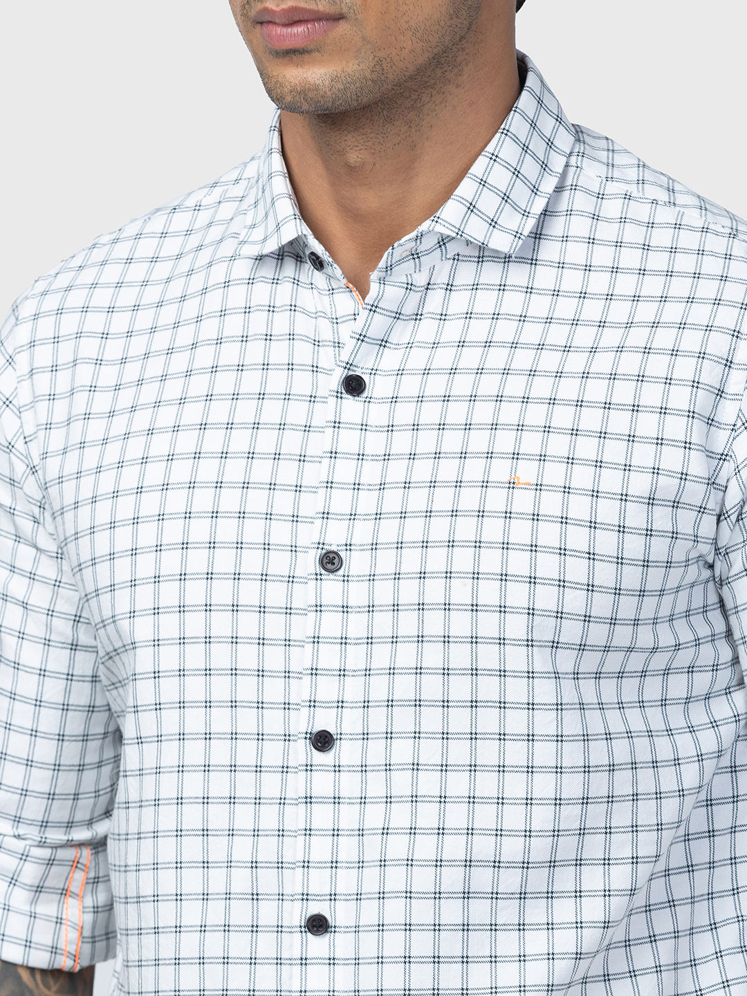 Spykar Men White Cotton Regular Slim Fit Checkered Shirt