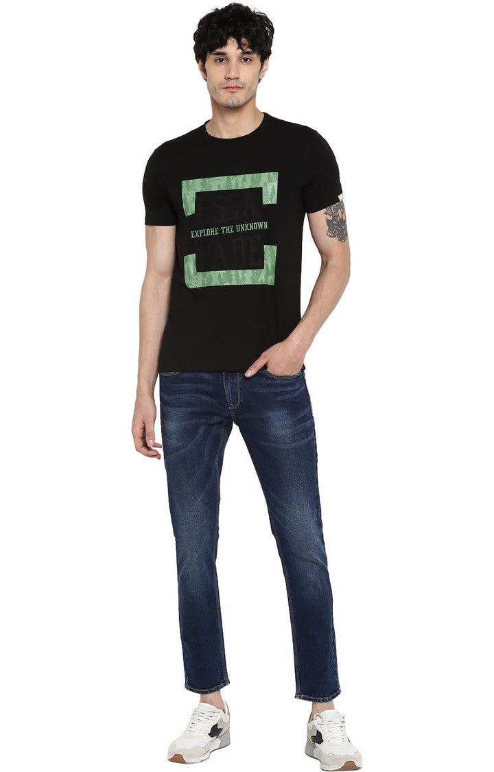 Spykar Black Printed Slim Fit Men T-Shirts