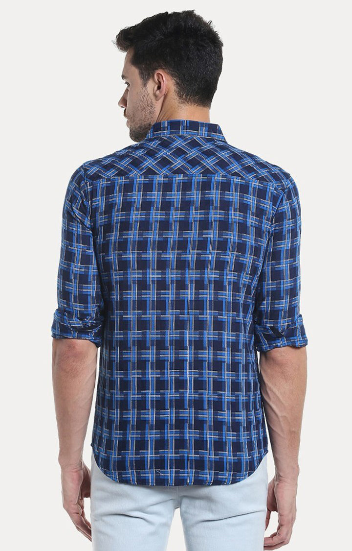 Spykar Men'S Blue Cotton Checked Casual Shirts