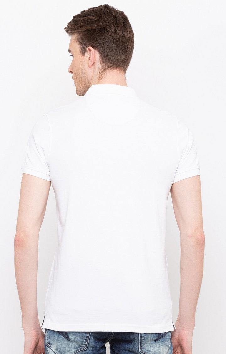 Spykar White Printed Slim Fit Polo T-Shirt