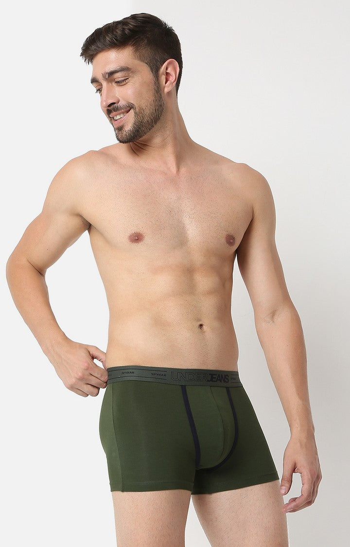 Men Premium Olive Cotton Trunk - Underjeans By Spykar
