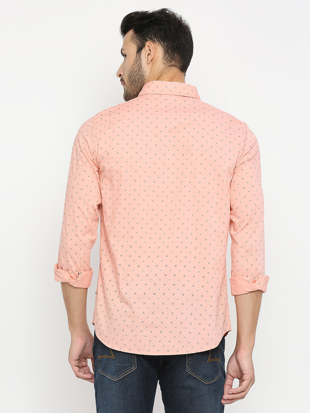 Spykar Men Pink Cotton Full Sleeve Printed Shirt