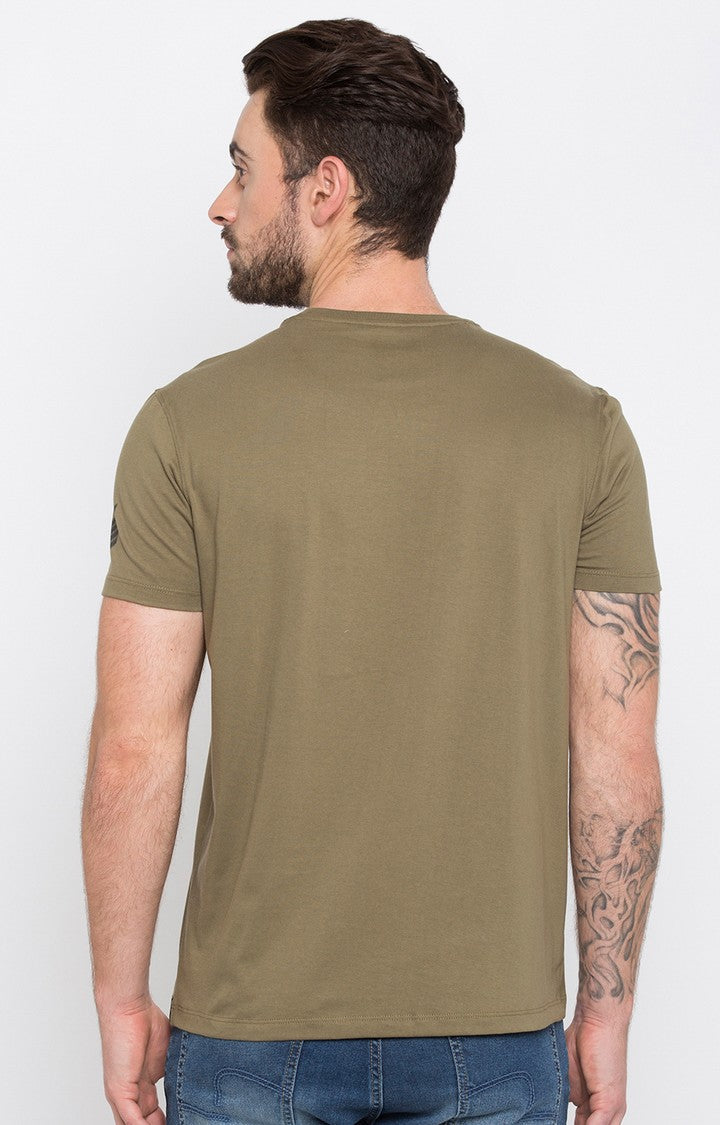 Spykar Olive Solid Slim Fit Men T-Shirts