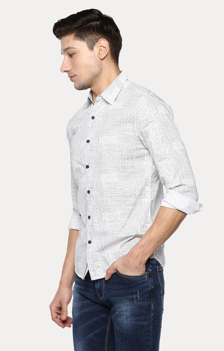 Spykar Men'S White Cotton Printed Casual Shirts