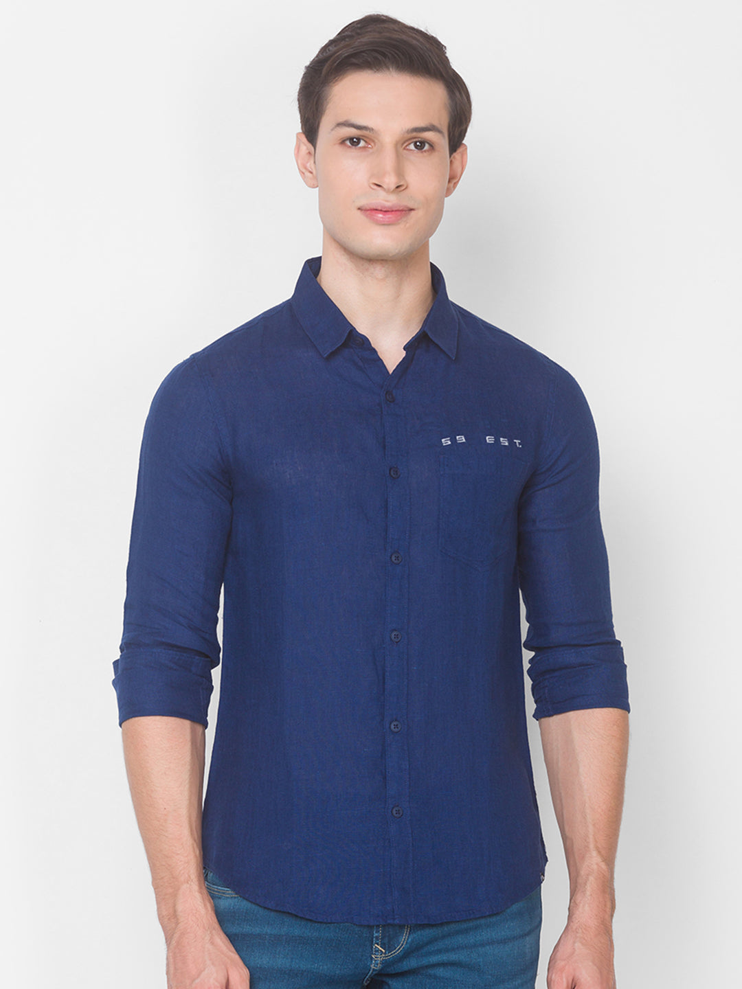 Spykar Slim Fit Blue Cotton Men Shirt