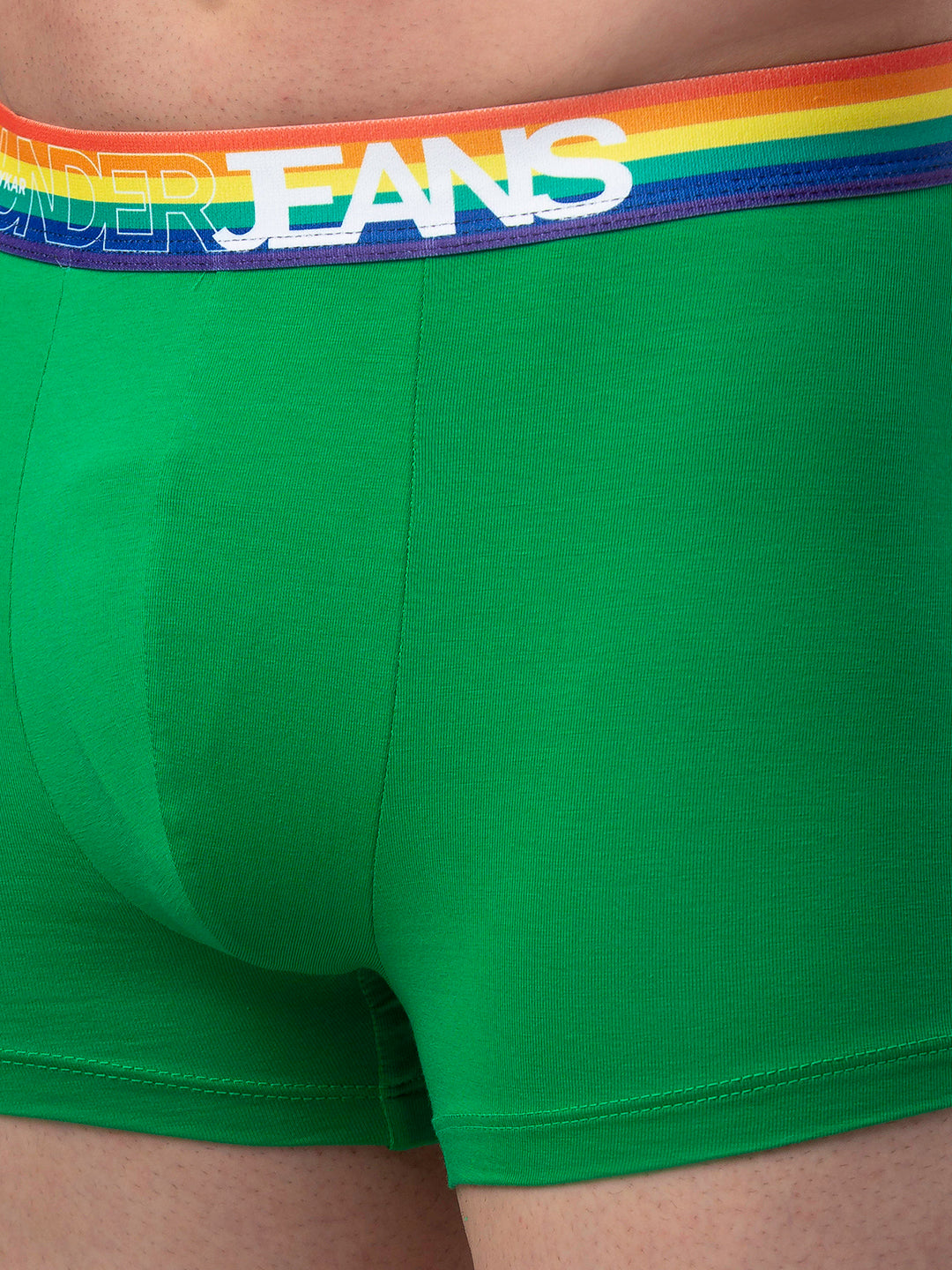 Men Premium Green-Multi Cotton Blend Trunk- UnderJeans by Spykar
