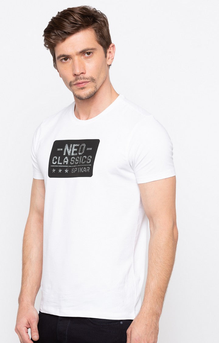 Spykar White Printed Slim Fit Men T-Shirts