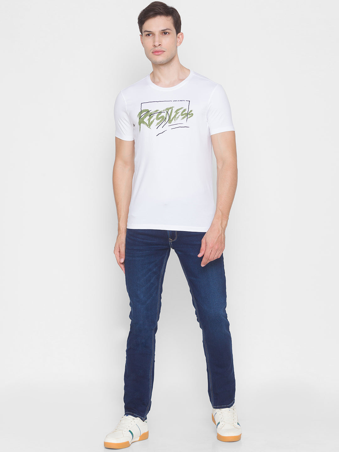 Spykar White Cotton Men T-Shirt