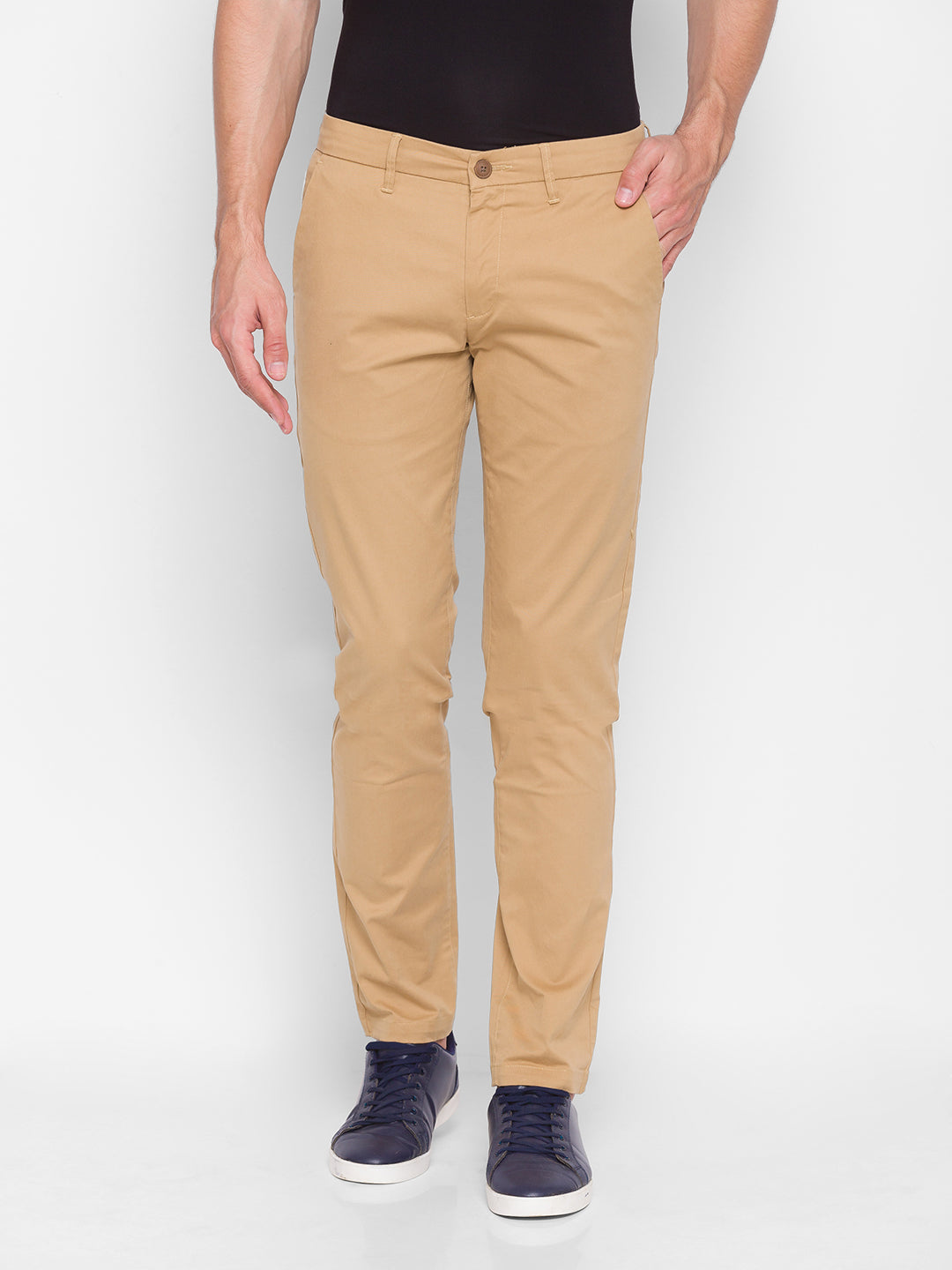 Spykar Men Yellow Cotton Slim Fit Casual Trouser