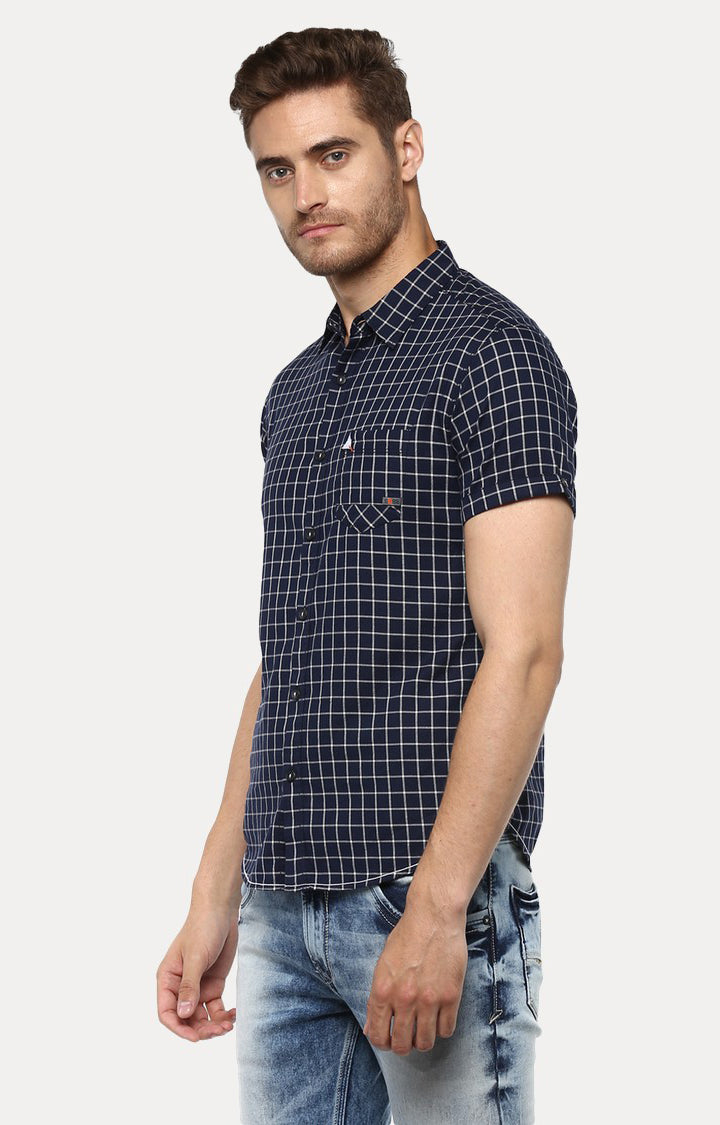 Spykar Men'S Blue Cotton Checked Casual Shirts